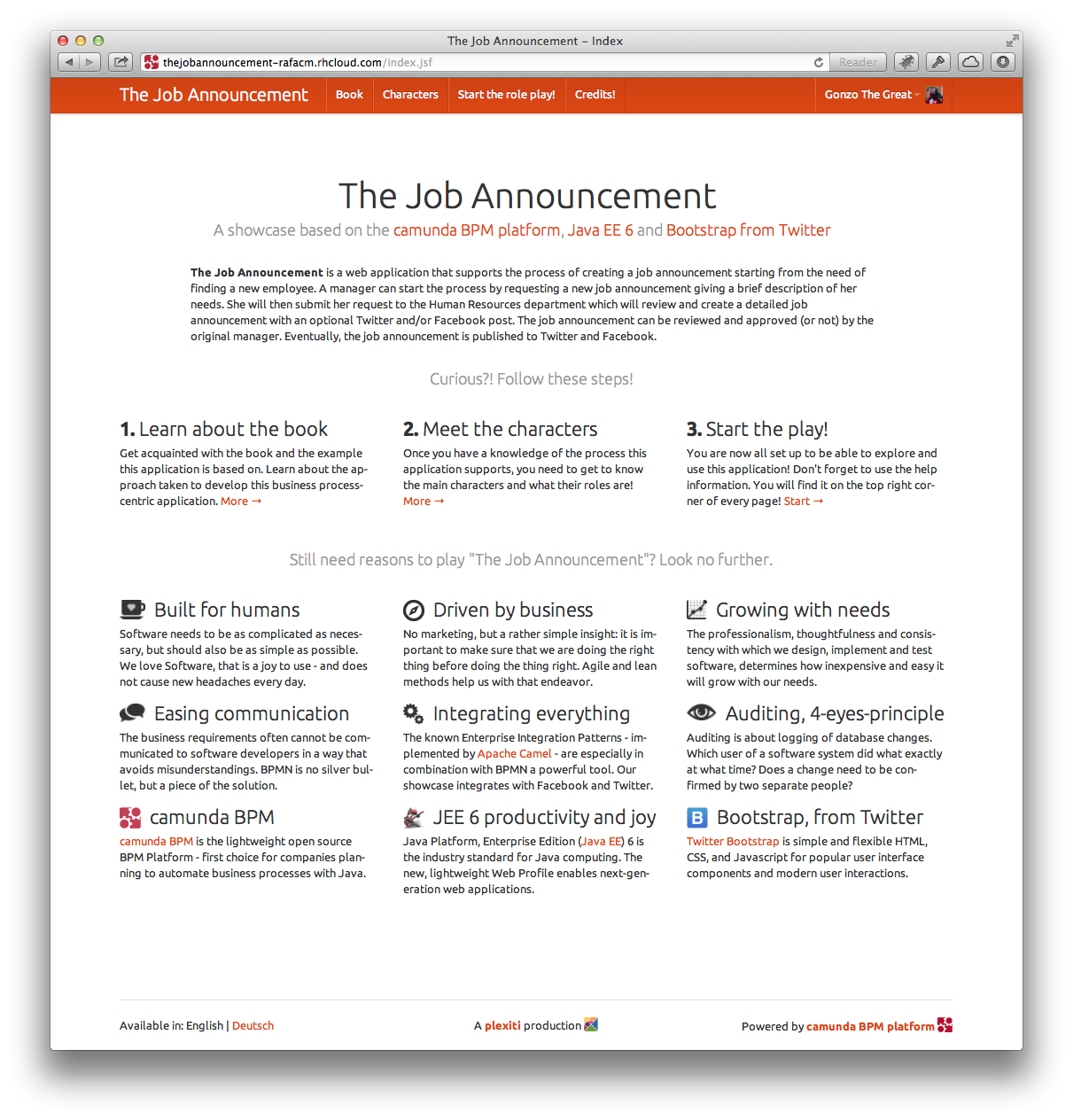 The Job Announcement running on OpenShift