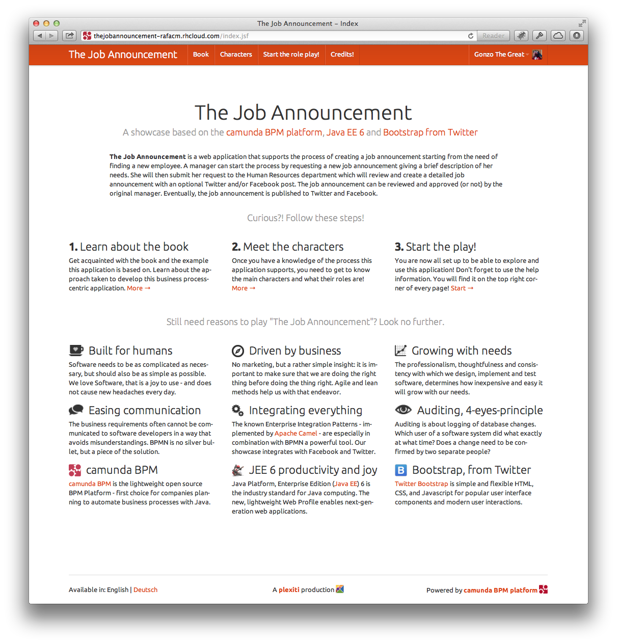 The Job Announcement running on OpenShift